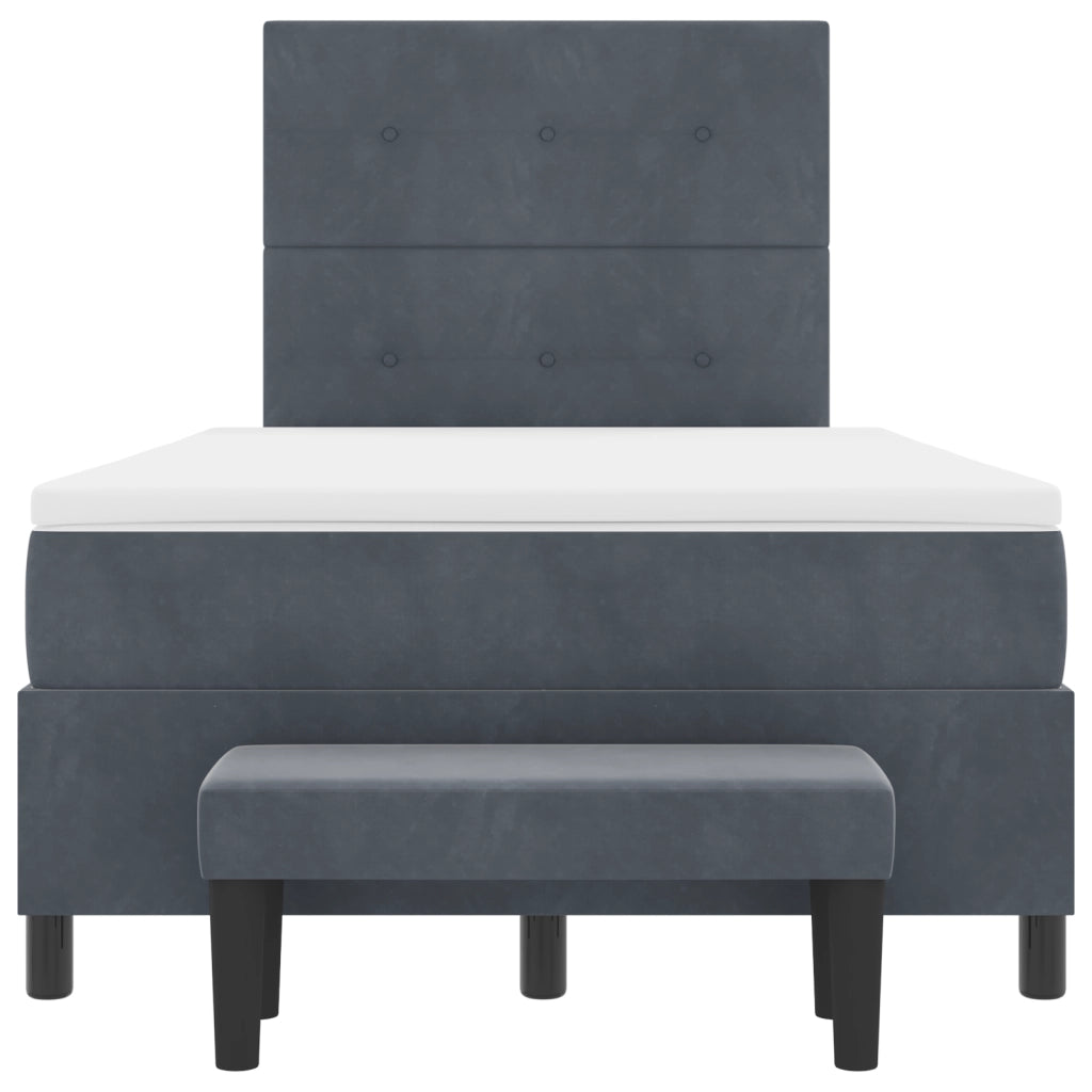 Letto con Box Spring con Materasso e Panchina Grigio Scuro 120x190 cm Velluto