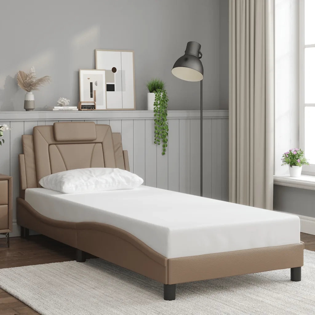 Letto singolo | Letto per adulti | Giroletto Viana senza Materasso Cappuccino 80x200 cm in Similpelle