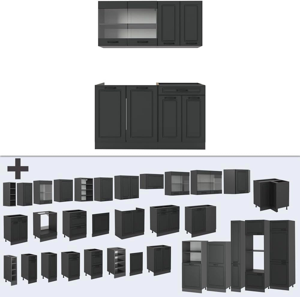 Cucina completa R-Line, Casa di campagna antracite/antracite, 140 cm senza piano di lavoro