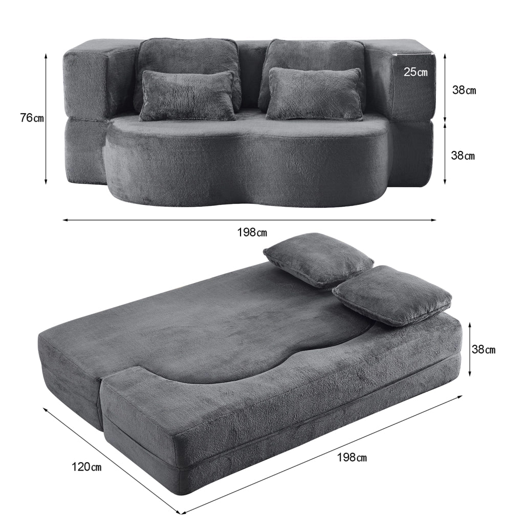 DIVANO LETTO A PAVIMENTO 143 cm Blu e Grigio con 4 cuscini