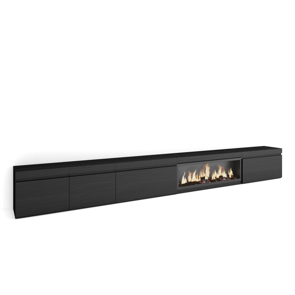 Mobile TV Soggiorno, 368x35x45, Camino elettrico XXL, Nero RF3686