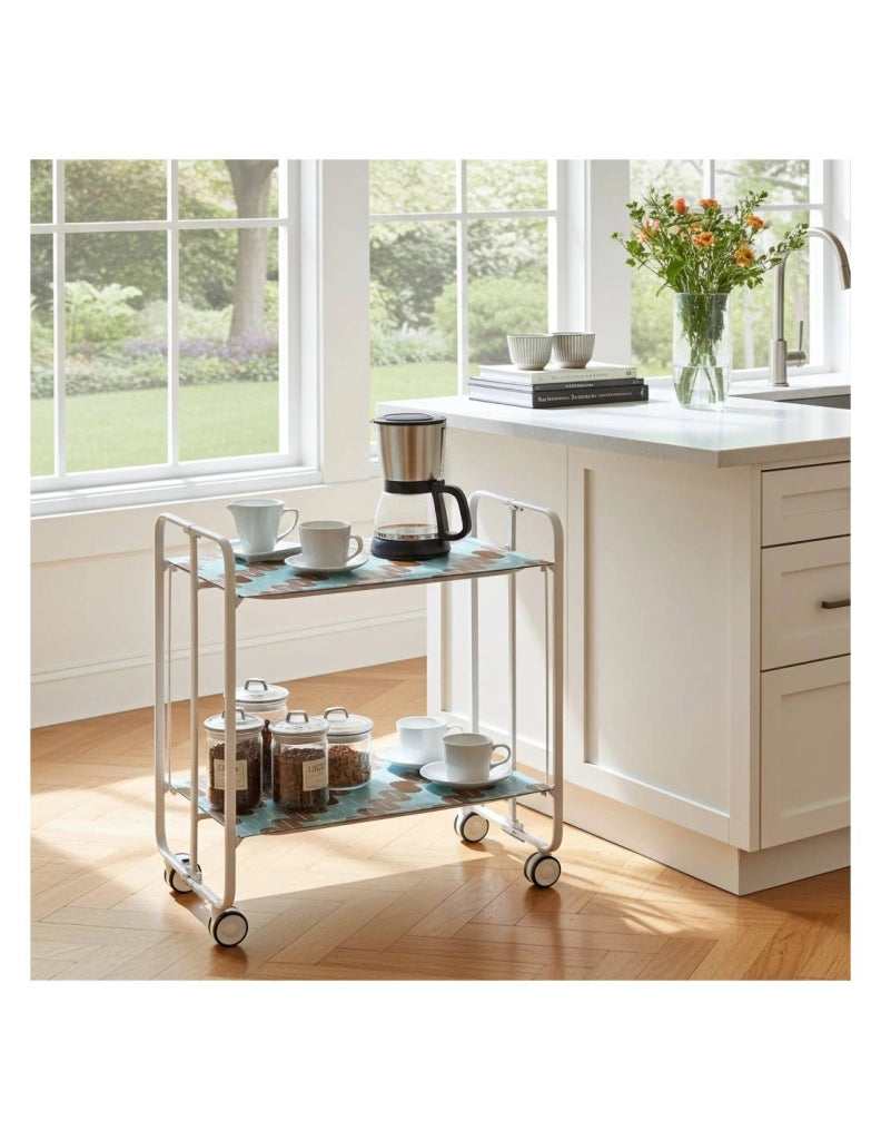Carrello da cucina pieghevole bianco con ruote BAUHAUS 2 ripiani