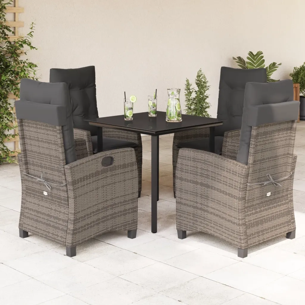 Set da Pranzo da Giardino 5 pz con Cuscini in Polyrattan Grigiocod mxl 111027