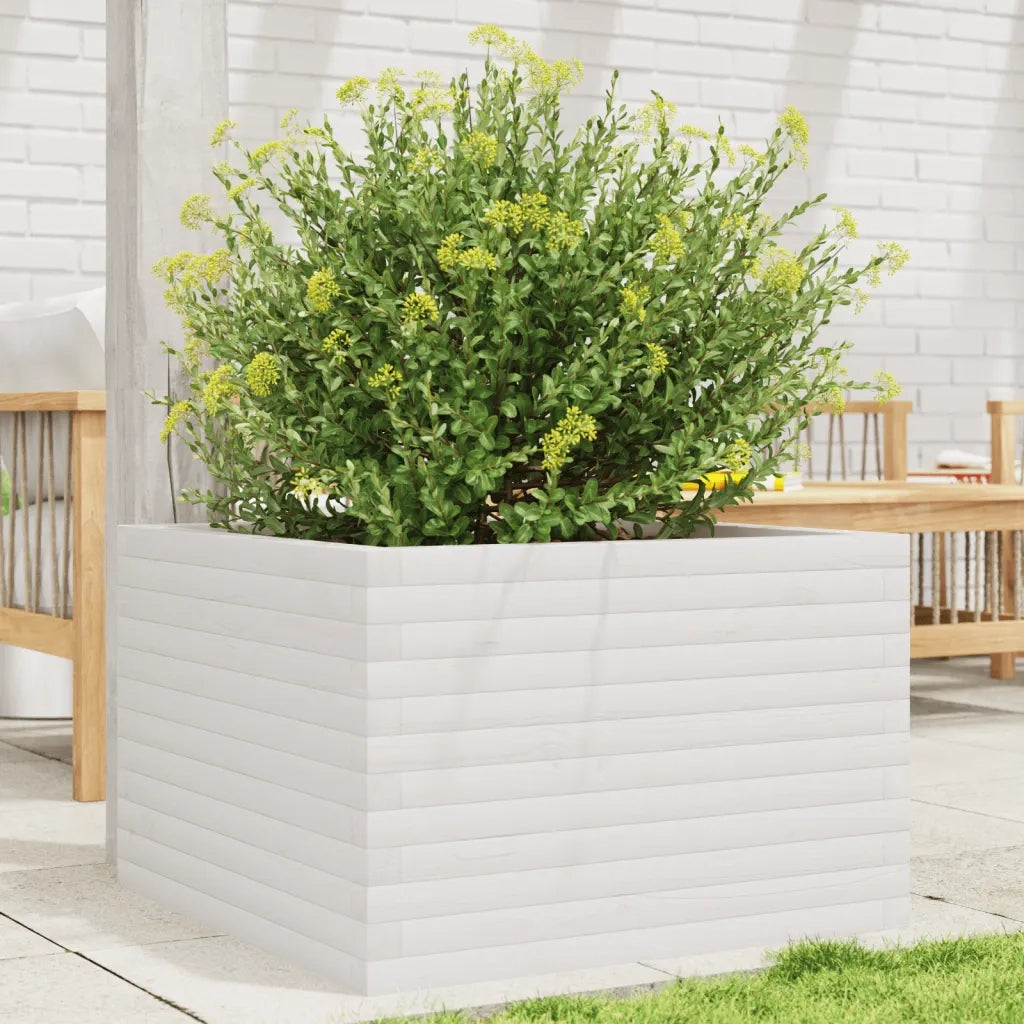 Fioriera da Giardino-Vaso da Esterno Bianca 70x70x45,5cm Legno Massello di Pino