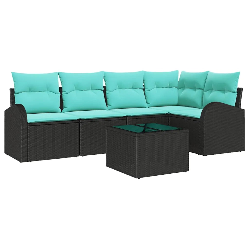 Set Divano da Giardino 6 pcs Nero e Turchese polyrattan 3354725