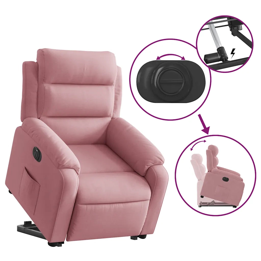 Poltrona Alzapersona Reclinabile Elettrica Rosa in Velluto 3205118