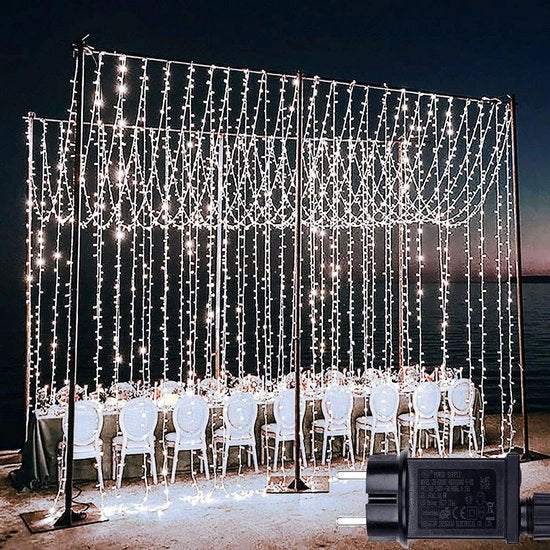 Set di 2 Tendaggi di Luce - 6 m x 3 m - 600 LED - 9 Modelli di Illuminazione Natale - Impermeabile - Per Parete Esterna e Interna - Inclusa Alimentazione - Bianco | Decorazione Perfetta per Natale