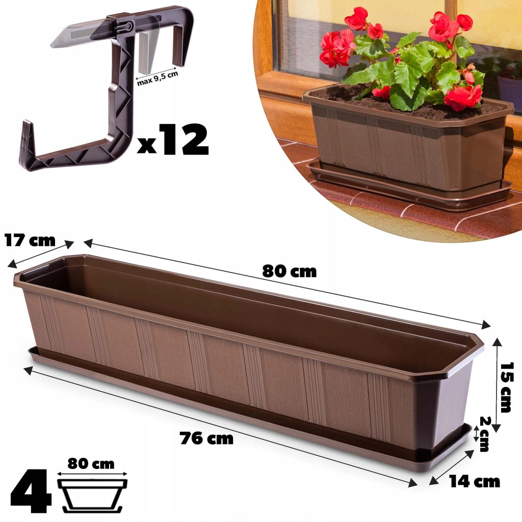 KADAX Fioriera da balcone 80 cm Supporto per vaso Maniglie 4 pezzi