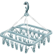 Sokkendroger con 32 ​​clip, Raccoglitore di calze, Appoggio per calze, Raccoglitore di calze pieghevole, Raccoglitore di abbigliamento con 32 ​​clip, Appoggio per calze per calze piccole, Raccoglitore di sottovesti, Raccoglitore di asciugamani (Blu)