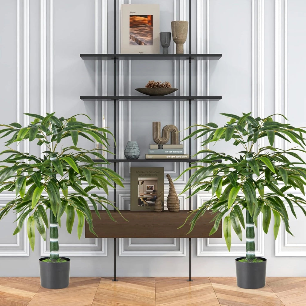2 Pezzi Pianta Finta di Bambù 100 cm, Pianta Bamboo Artificiale in Vaso Decorazione in Casa e Ufficio, Pianta Finta in PE con 15 Rami da Interno ed Esterno