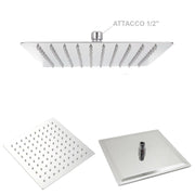 Soffione Doccia Quadro Quadrato Colore Acciaio Cromato Effetto Pioggia Sottile 10cmX10cm