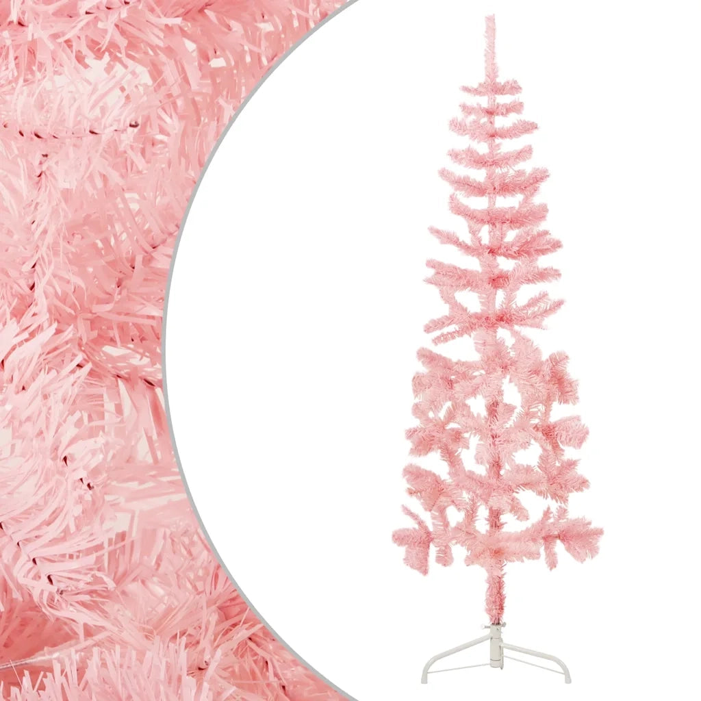 Albero Natale Artificiale Sottile a MetÃ  e Supporto Rosa 180 cm