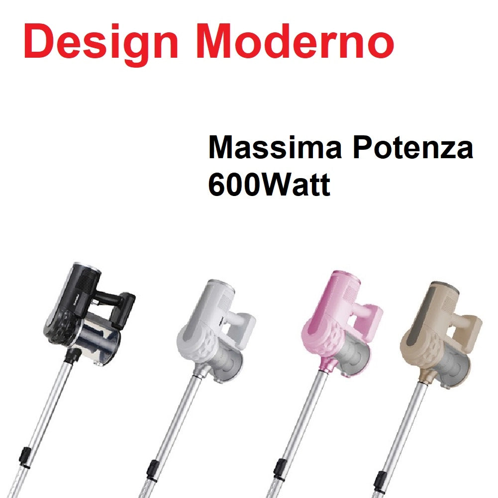 Aspirapolvere 2in1 600W Filtro Hepa Lavabile Scopa Elettrica Compatta Accessori Nero