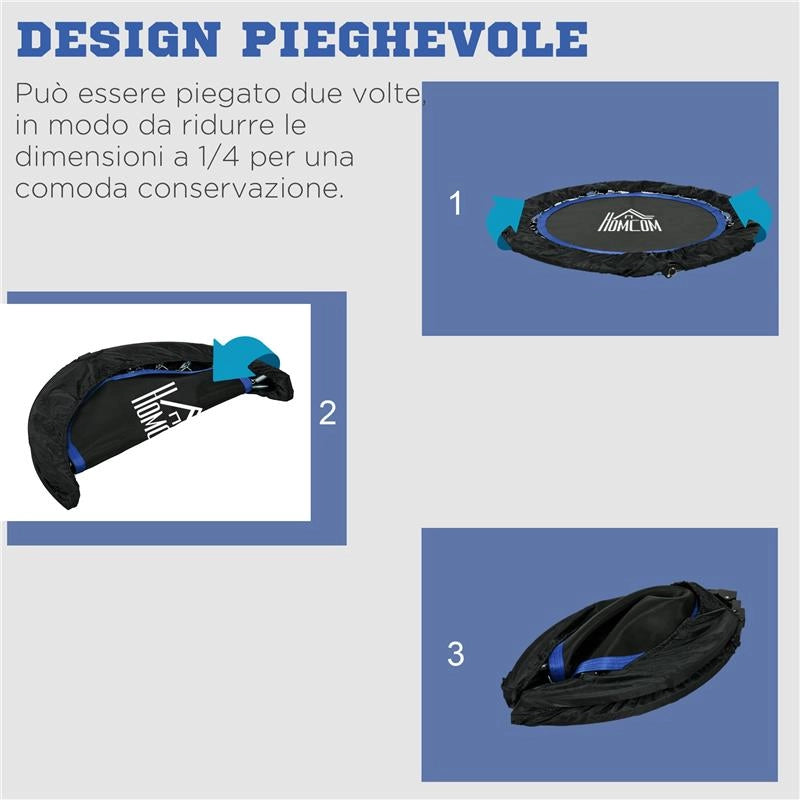 MINI TRAMPOLINO FITNESS Ø 102 CM PIEGHEVOLE CON MANUBRIO REGOLABILE IN ALTEZZA BLU