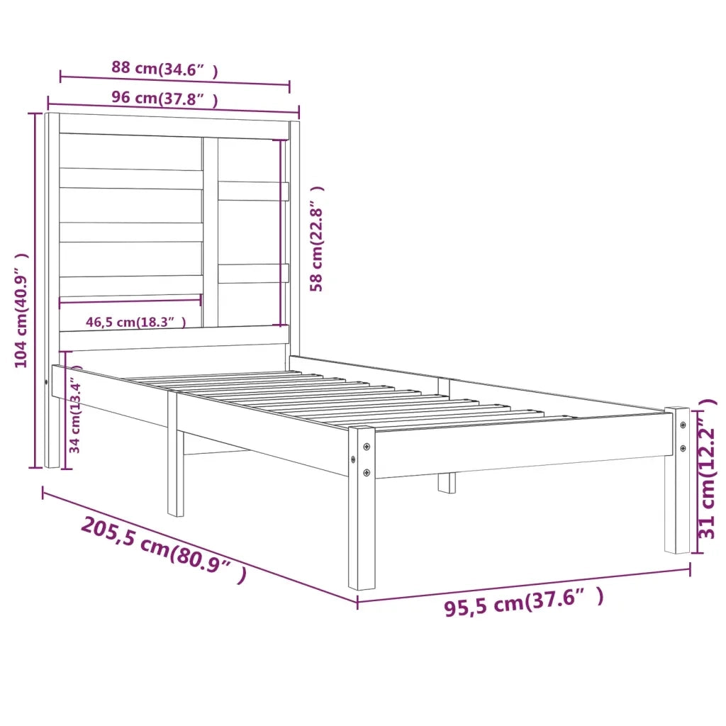 Giroletto-Struttura Letto Bianco in Legno Massello 90x200 cm 783035
