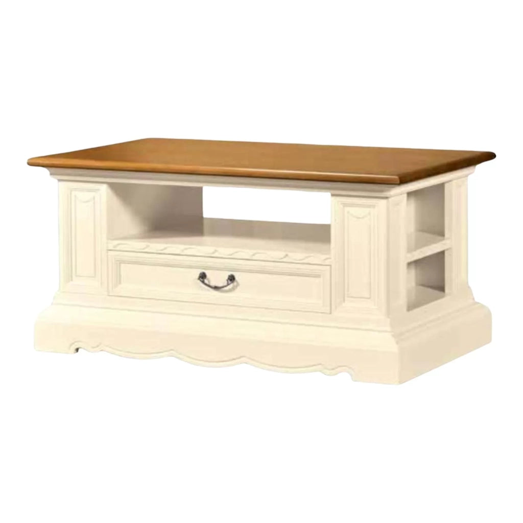 Tavolino classico shabby legno avorio noce grano 125x75x60 - Mobili 2G