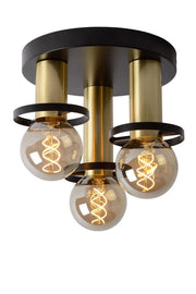 Plafoniera Lucide Anaka 3 luci E27 nero oro 30cm metallo