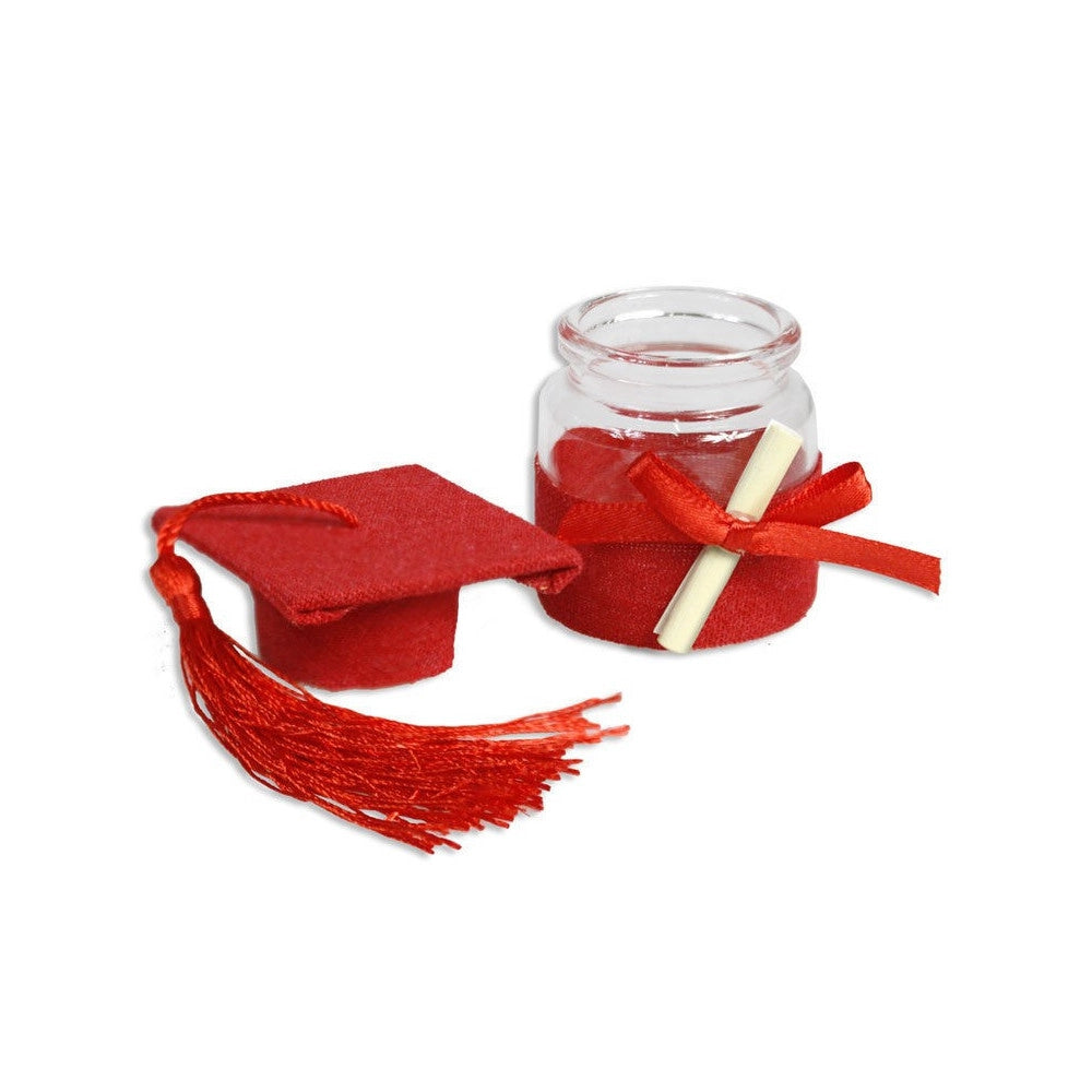 Trade Shop - Set 12 Portaconfetti Bomboniera Laurea Ampolla Con Tappo Forma Di Tocco Rosso -