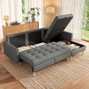 Divano angolare reversibile grigio con vano contenitore, 212×130×86 cm