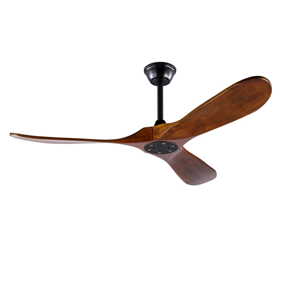 Ventilatore da soffitto con 3 pale in legno; motore DC; telecomando e finitura noce scuro
