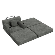 Divano letto 1 posto - con funzione letto; tasche laterali e portabevande - in velluto a coste grigio scuro