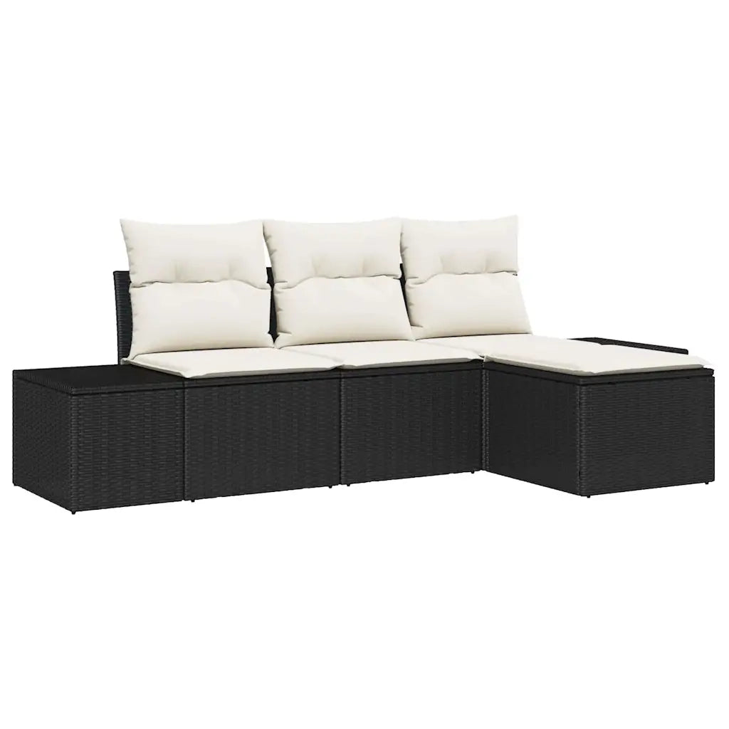 Set Divano da Giardino 4 pz-Sofa da Giardino-Divanetto da esterno Nero e Crema polyrattan 427365