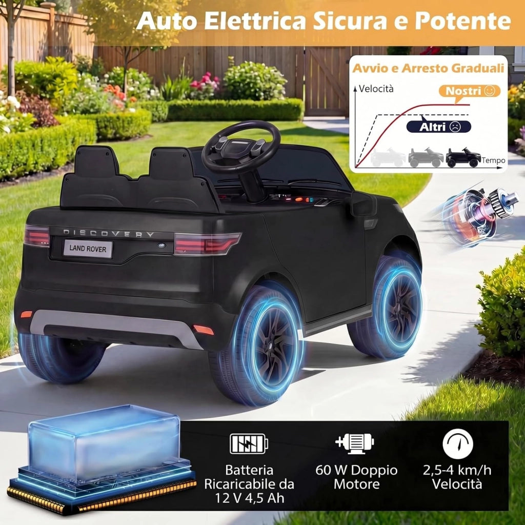 12V Land Rover Macchina Elettrica per Bambini, Auto Cavalcabile con Telecomando e Doppio Motore, Musica Avvio e Arresto Graduali e Ruote Ammortizzanti, per Bambini 3+ Anni (Nero)