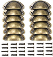 Maniglie a conchiglia in ottone antico - look vintage - 12 pezzi
