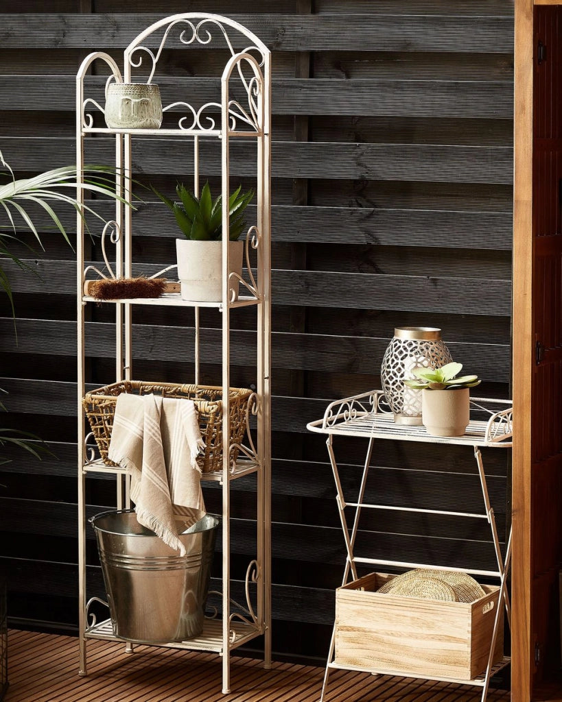 Scaffale Stile Vintage per Bagno Struttura in Metallo Bianco con 4 Ripiani