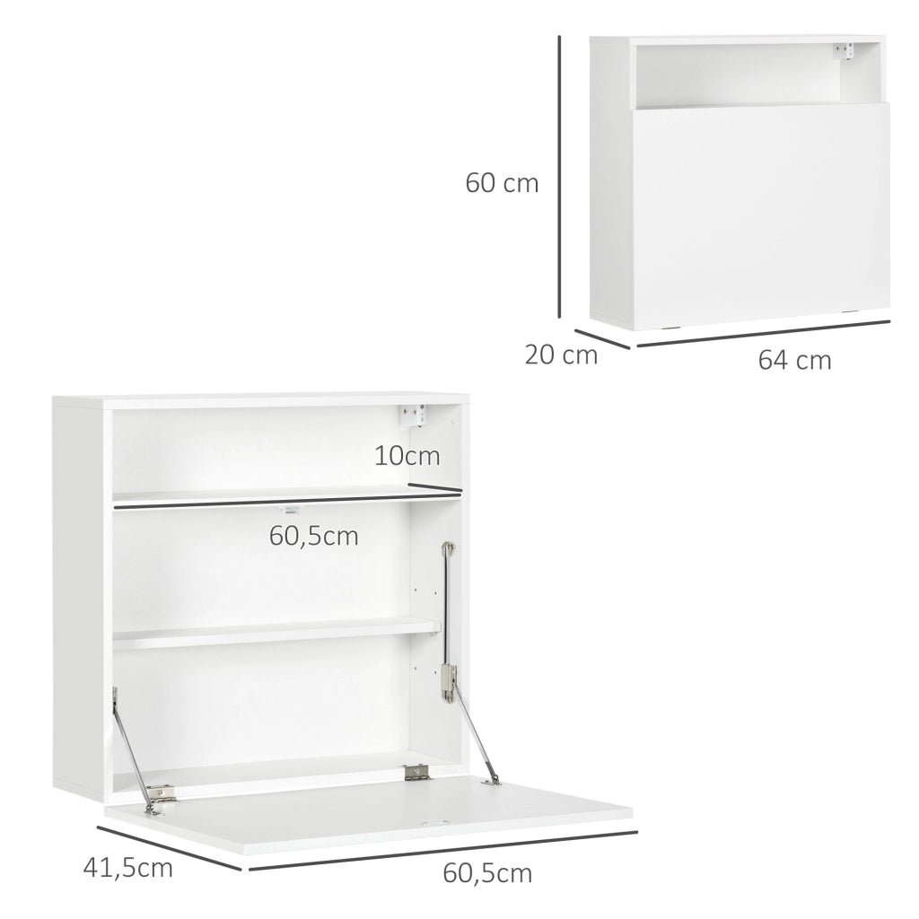 Scrivania a muro pieghevole con ripiani ¨C zephmum ¨C 64x20x60 cm bianco