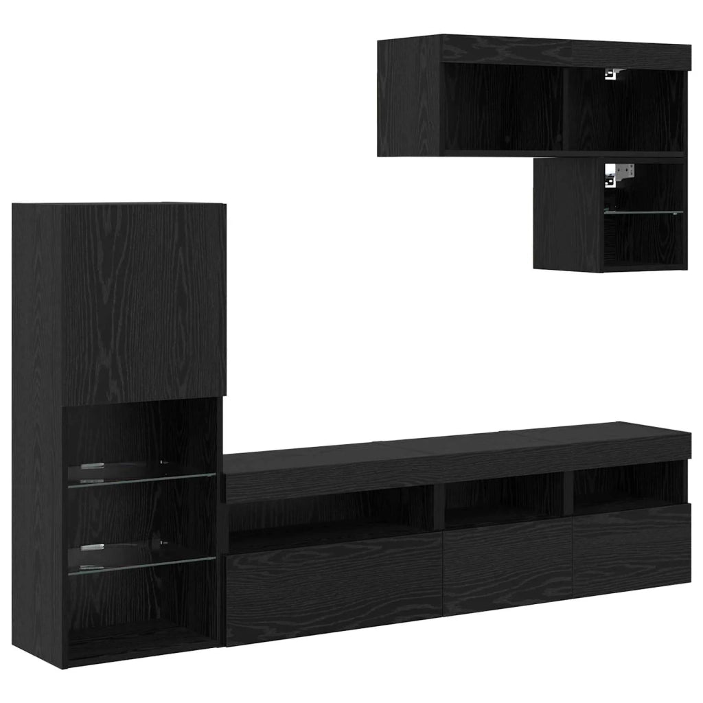 Mobile per TV a Muro 6 pz-Set di 6 Credenza per TV sospesa Rovere Nero Legno multistrato