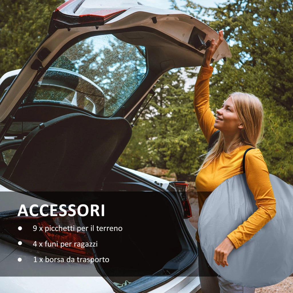 Tenda da Campeggio Pop Up Impermeabile Singola 245x148x105 cm Finestra a Rete Grigio