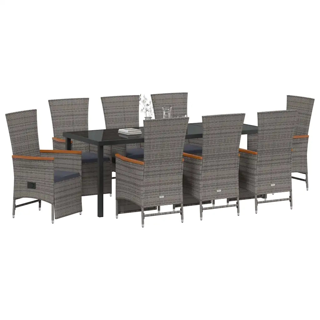 Set da Pranzo per Giardino con cuscino 9 pcs Grigio polyrattan 3379456