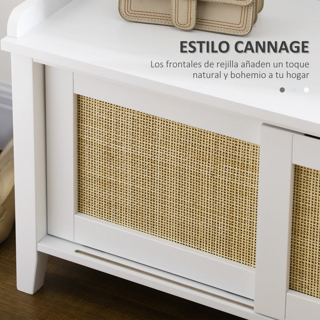 Scarpiera con Panca e 2 Ante in Rattan ¨C Zephmum ¨C Bianco e Naturale 80x35x45 cm