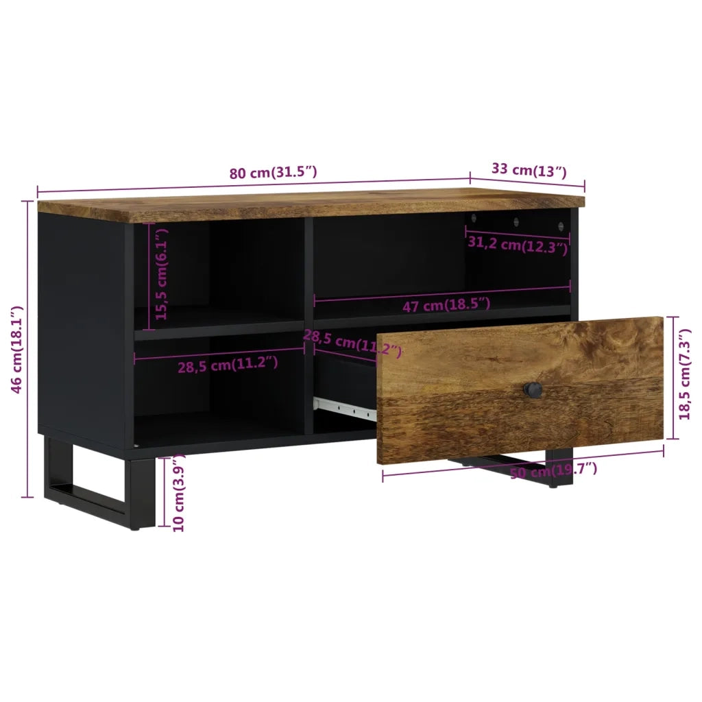 Mobile TV-Mobile per TV-Credenza TV 80x33x46cm Legno Massello Mango e Legno Multistrato 563465