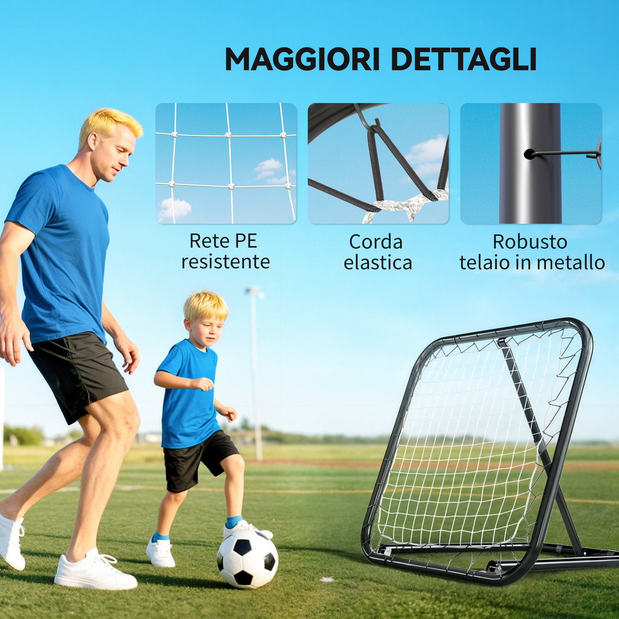 Rete di Rimbalzo da Calcio 78x84x65-78 cm con Angolazione Regolabile in Metallo Nero