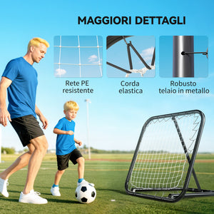 Rete di Rimbalzo da Calcio 78x84x65-78 cm con Angolazione Regolabile in Metallo Nero