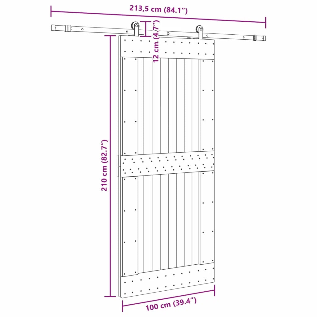 Porta scorrevole NARVIK Naturale e Nero 100 x 210 cm (213,5 cm) 3445322