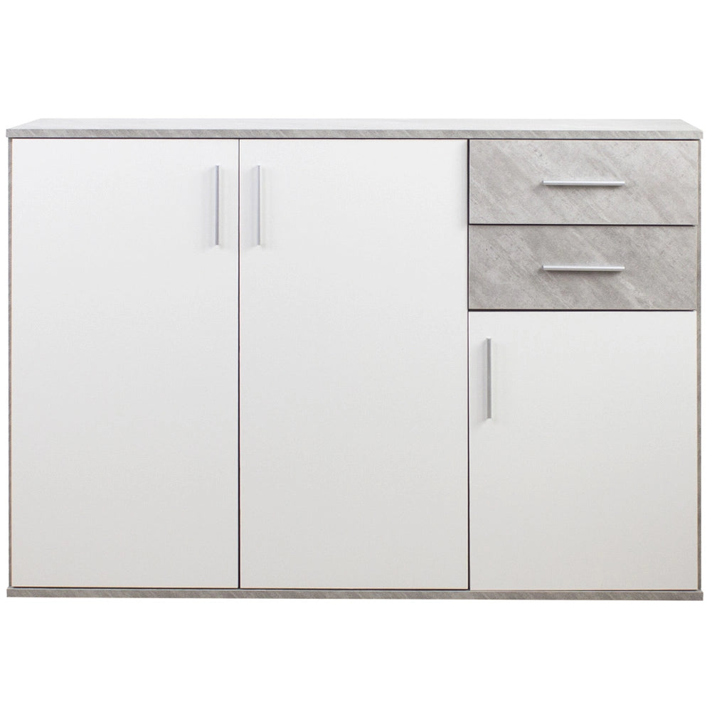 Mobile Cassettiera Moderna 3 Porte 2 Cassetti Design Minimal Bianco Cemento 120cm