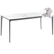 Tavolo da pranzo da giardino Piano in HPL marmo bianco Telaio in alluminio grigio scuro Resistente ai raggi UV all'acqua e alla ruggine Stile moderno del patio esterno