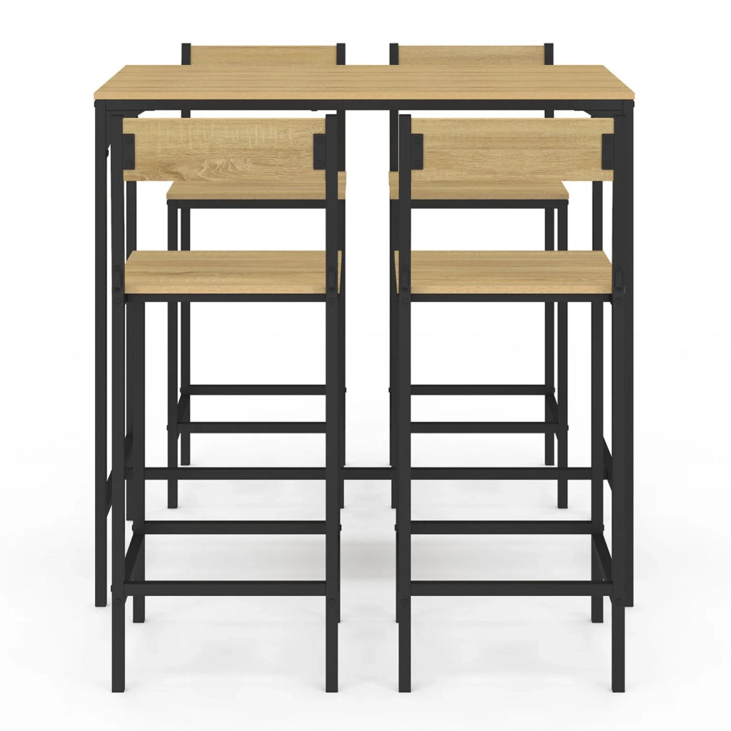 IDMarket - DETROIT Tavolo da bar alto 100 cm e set di 4 sedie da bar di design industriale