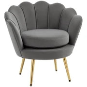 Poltrona a Conchiglia, Poltroncina Vintage, Poltroncina da Camera e Salotto, Design Elegante, con Schienale Alto, 76x67x74cm, Grigio