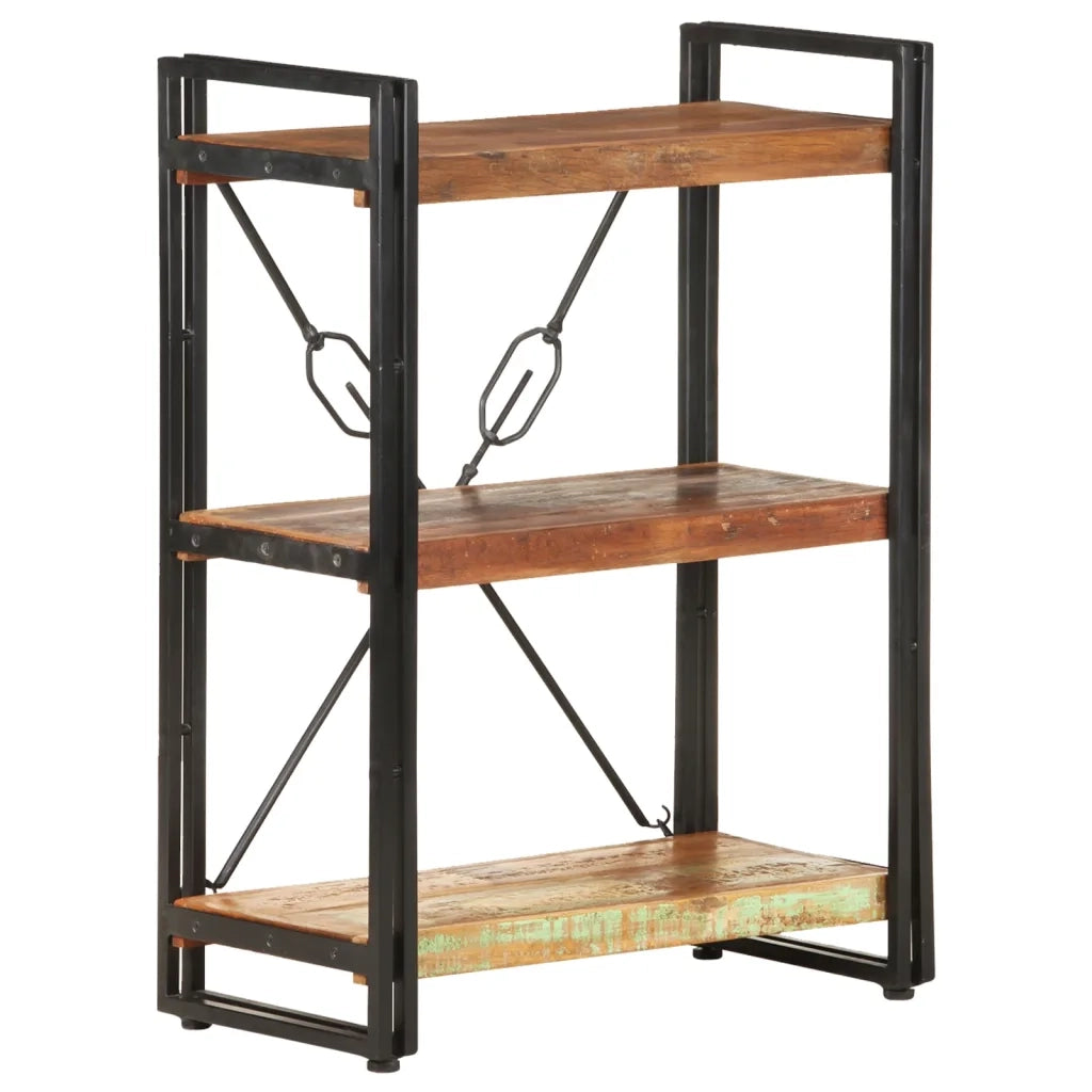 Libreria a 3 Ripiani-Scaffale per Libri-Mobile di Stoccaggio 60x30x80 cm in Massello di Recupero