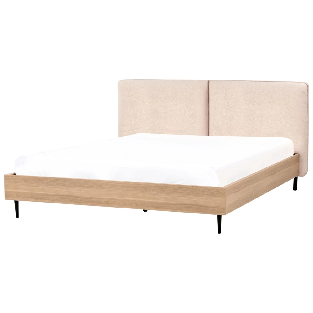 Letto matrimoniale con rete in tessuto bouclè beige 180 x 200 cm stile moderno camera da letto