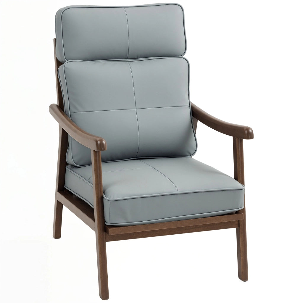 Poltrona in similpelle con braccioli in legno e cuscini imbottiti ¨C Zephmum ¨C Grigio e marrone