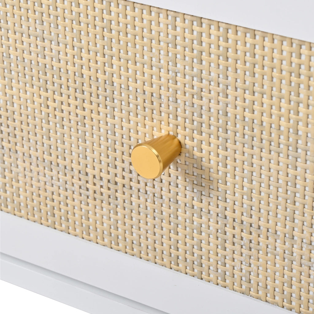 Armadio con 2 ante, cassetto in rattan e asta appendiabiti, per camera da letto e soggiorno, bianco, 80 × 48 × 175 cm
