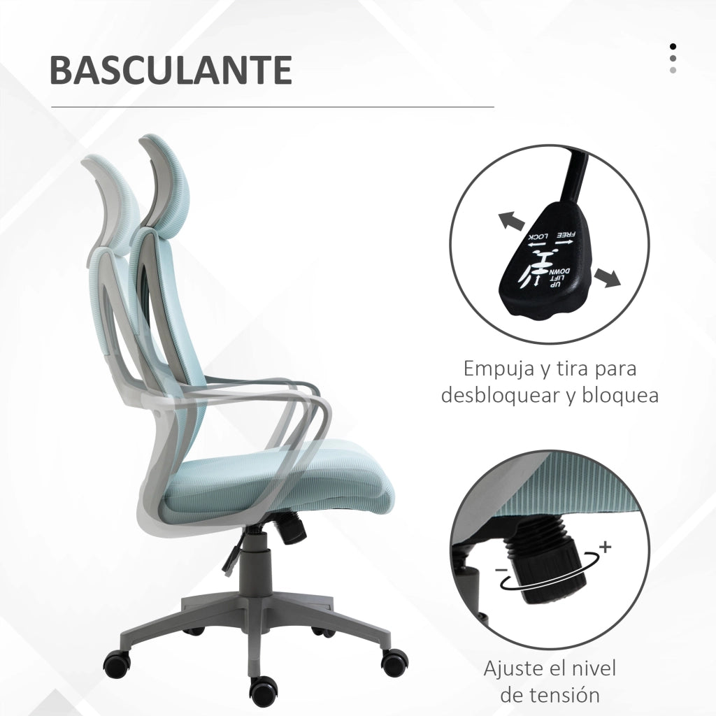 Sedia da ufficio regolabile con braccioli e poggiatesta ¨C zephmum ¨C blu 64x55x116-126 cm