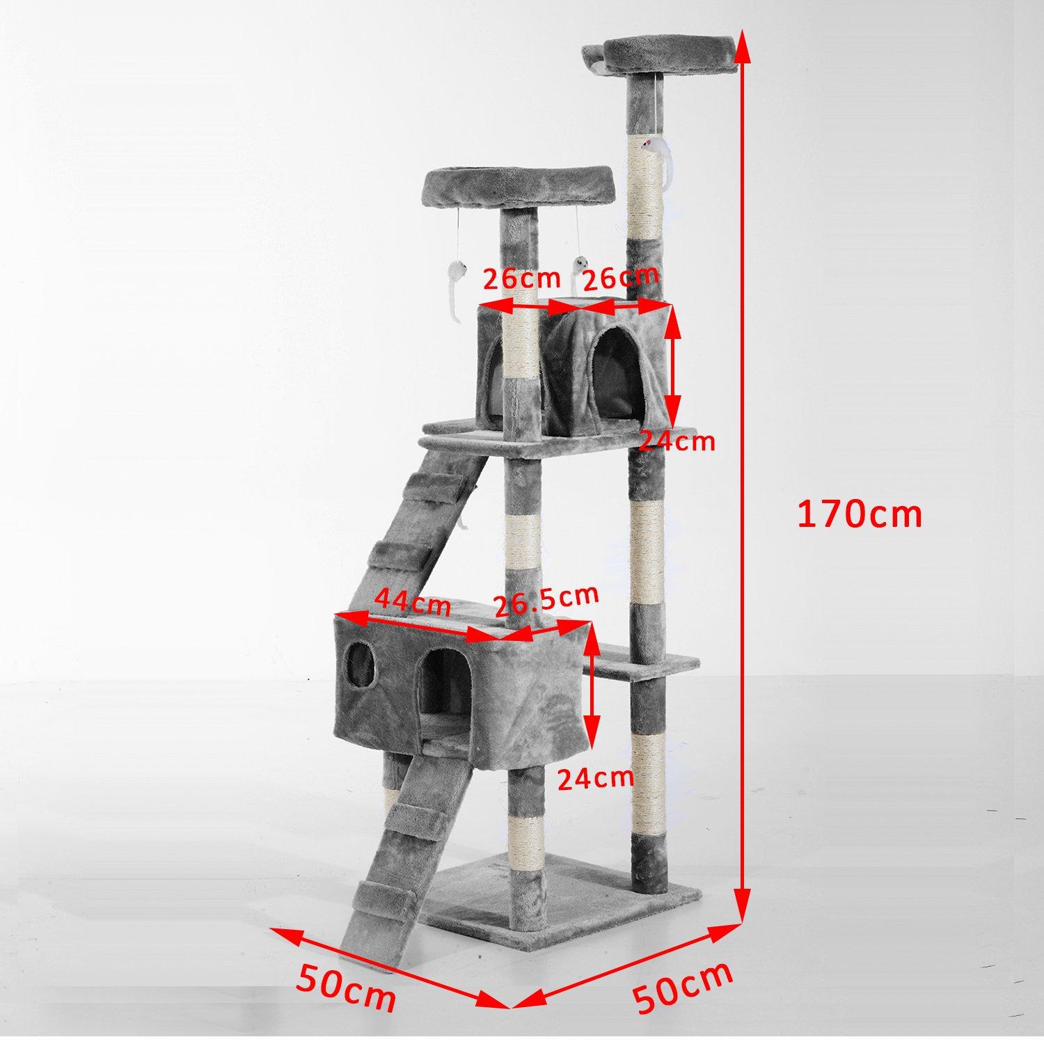Albero Tiragraffi per Gatti con Due Cucce in Peluche e Sisal Grigio 50x50x170 cm