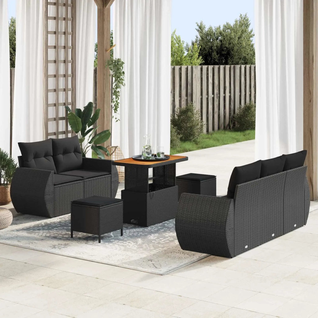 Set Divano da Giardino con cuscino 8 pcs Nero polyrattan 3363769