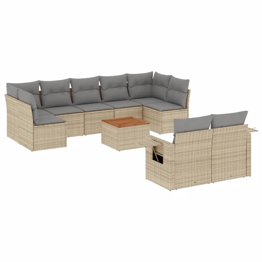 Set Divano da Giardino 10 pz con Cuscini Beige Misto Polyrattan
